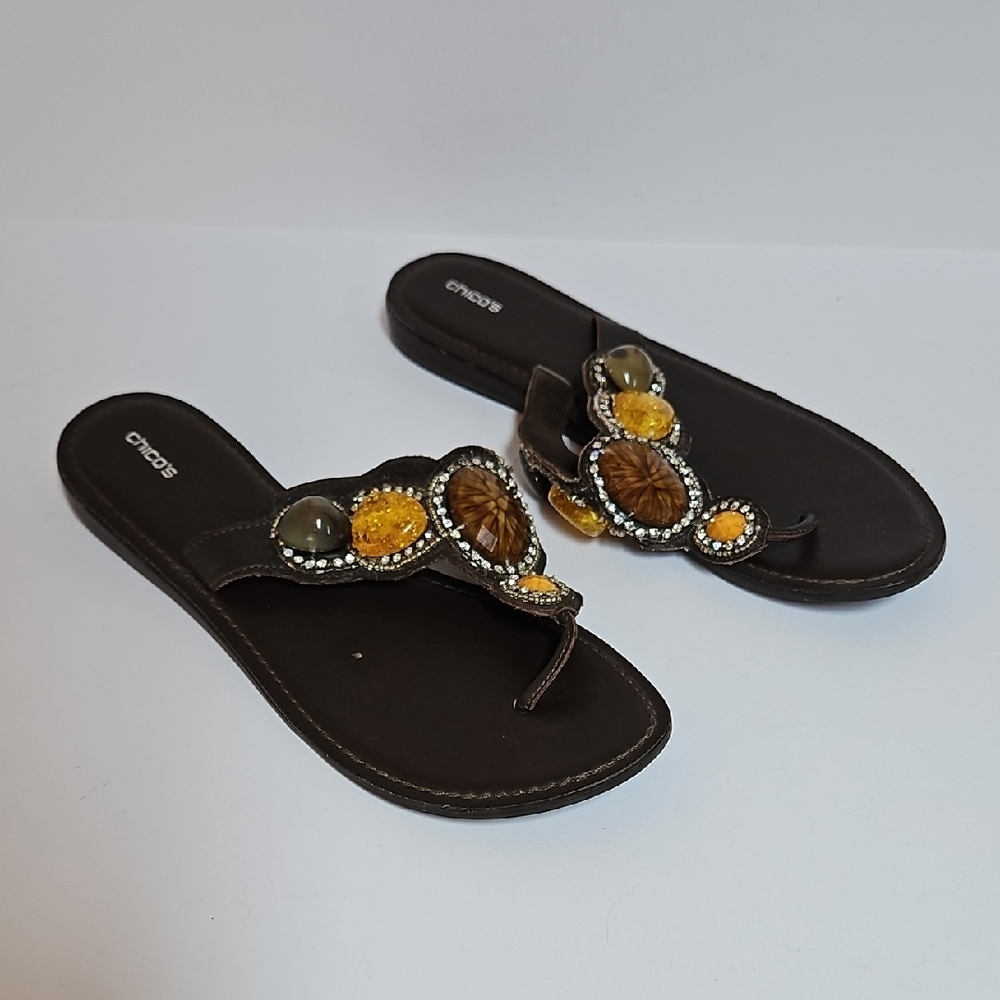 Chico's Brown and Yellow Sandals Bohemian Flair